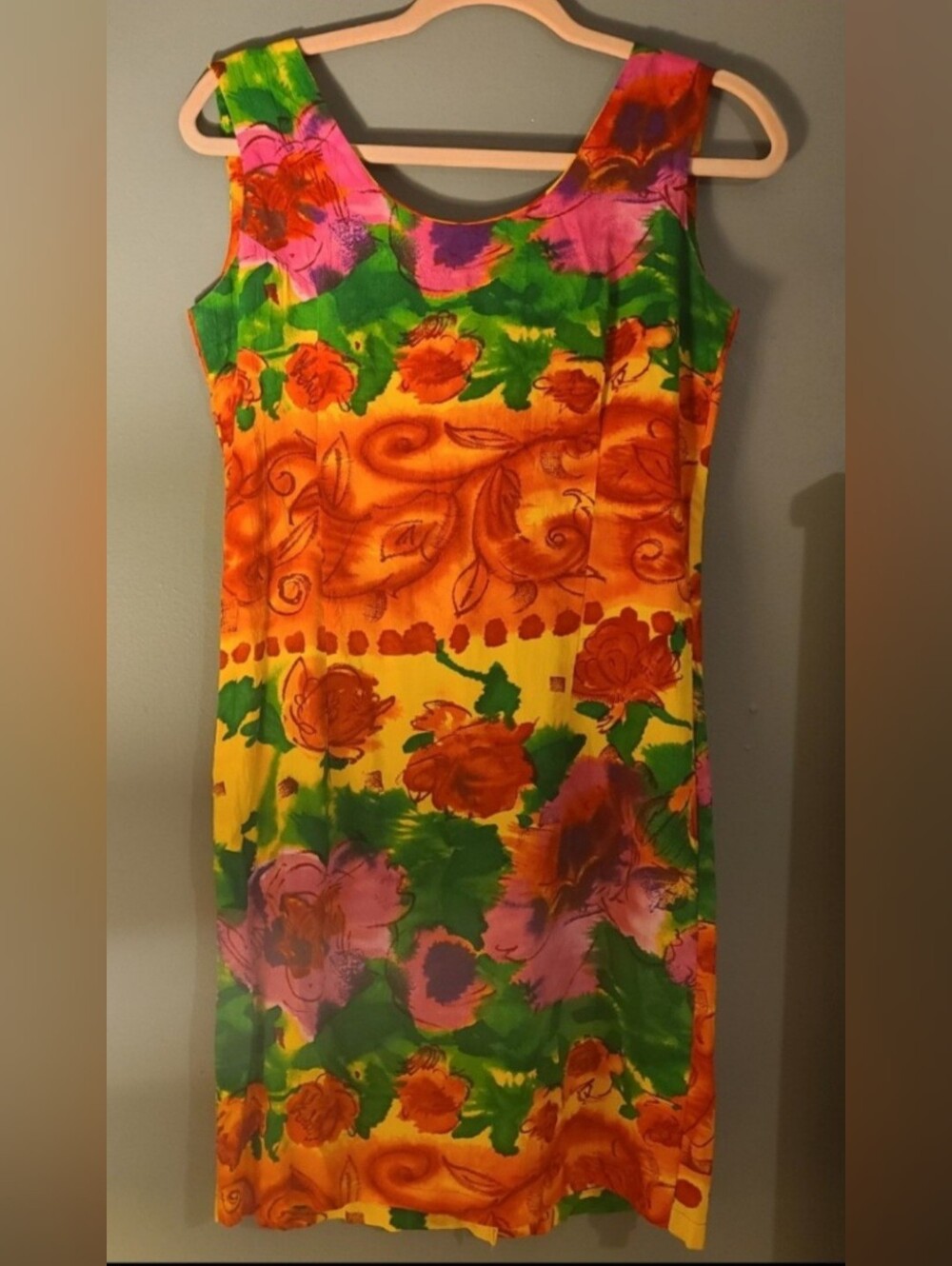 Vintage Jams World Colorful Floral Sleeveless Shift Dress Size 3 Tropical